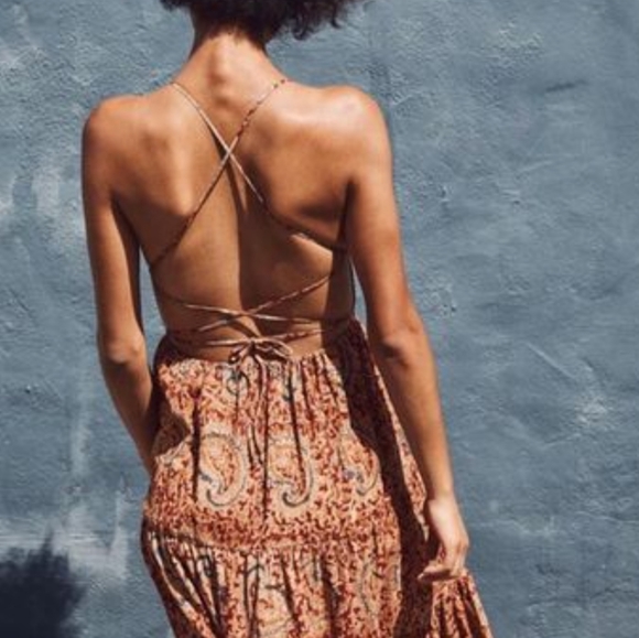 Christy Dawn Delphine strappy summer dress Tan Paisley -size small - Picture 3 of 8